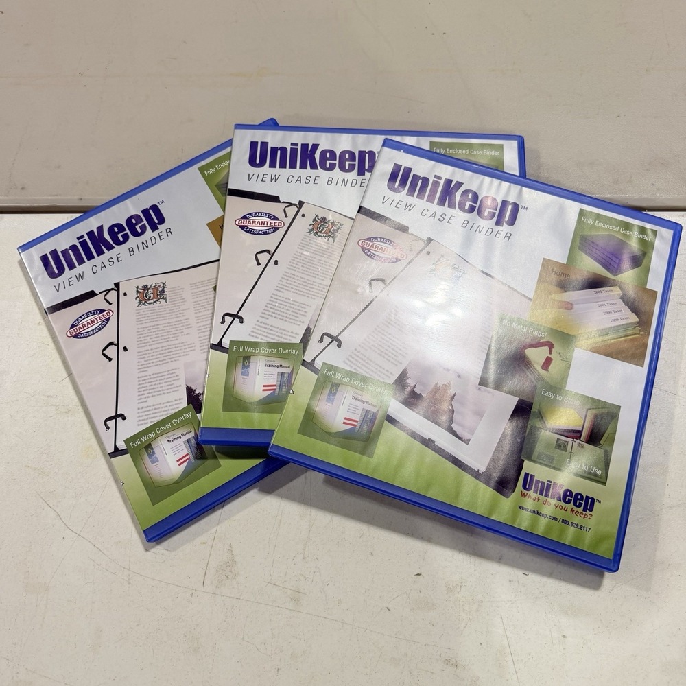 Lot Of 3 Unikeep View Case 3-Ring Binder .5" 1/2" Capacity Blue NEW Made In USA